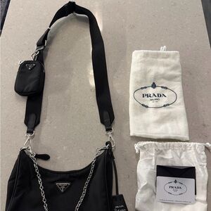 Prada Black Re-Edition 2005 Nylon Crossbody with Leather Tag